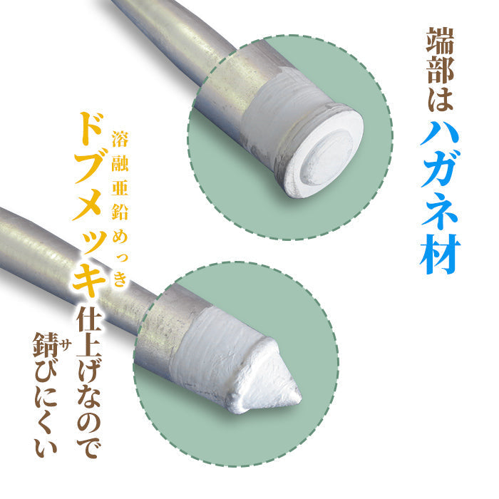 （送料別途） 鉄製杭　ドブメッキの鉄製クイ（杭）　1500ｍｍ　48.6Φ単管パイプ仕様（溶融亜鉛メッキ） 端部はハガネ製,先端とヘッド溶接済