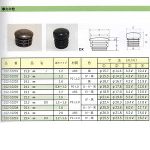 丸パイプ用中栓 外径25.4mmパイプ用 100個セット 肉厚1.6mm ceg 丸